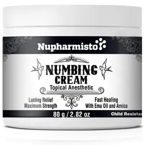 Nupharmisto Tattoo Numbing Cream: Maximum Strength Lidocaine & Menthol for Long-Lasting Pain Relief During Tattoos, Piercings, and Waxing